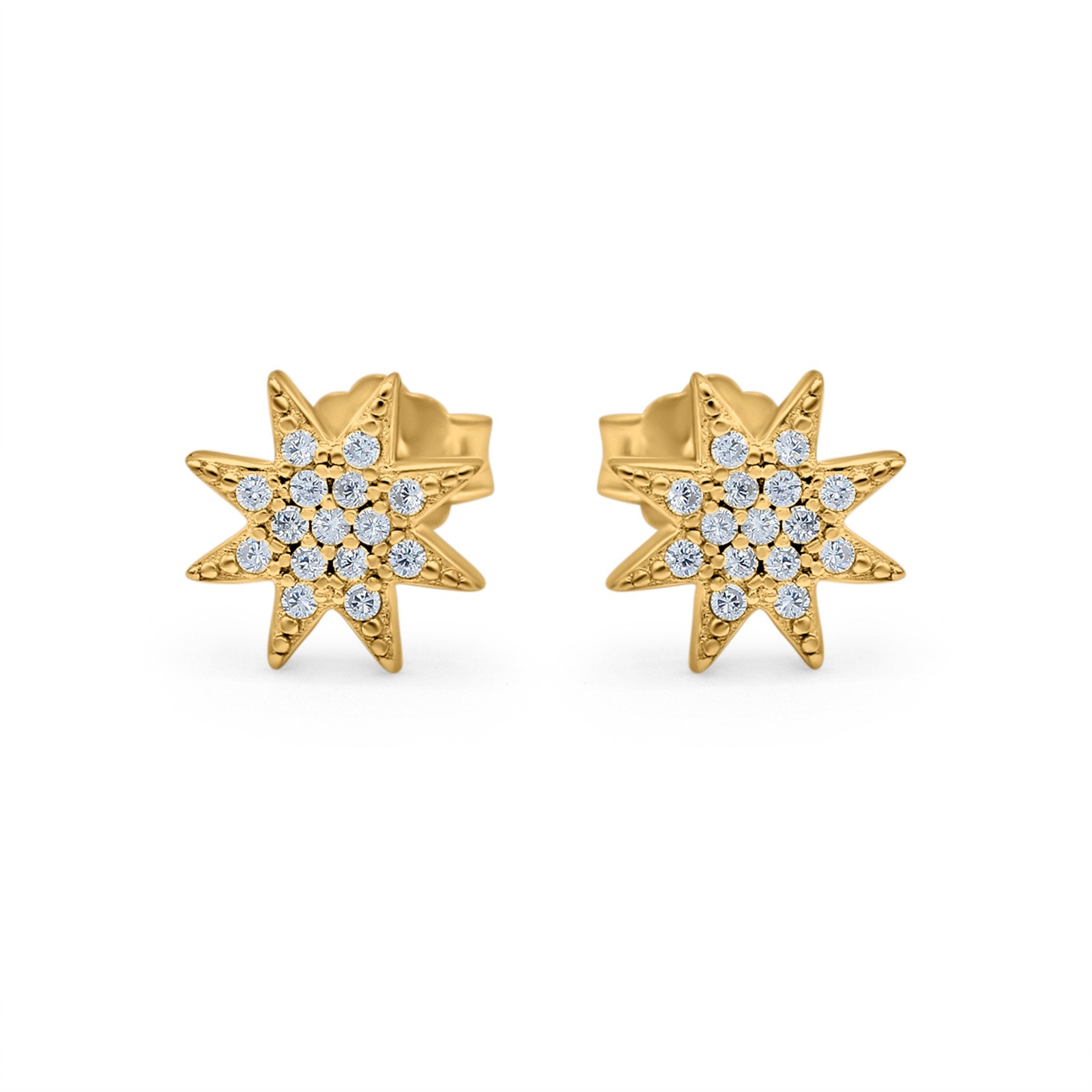 Starburst Stud Earrings Round Simulated Cubic Zirconia 925 Sterling Silver