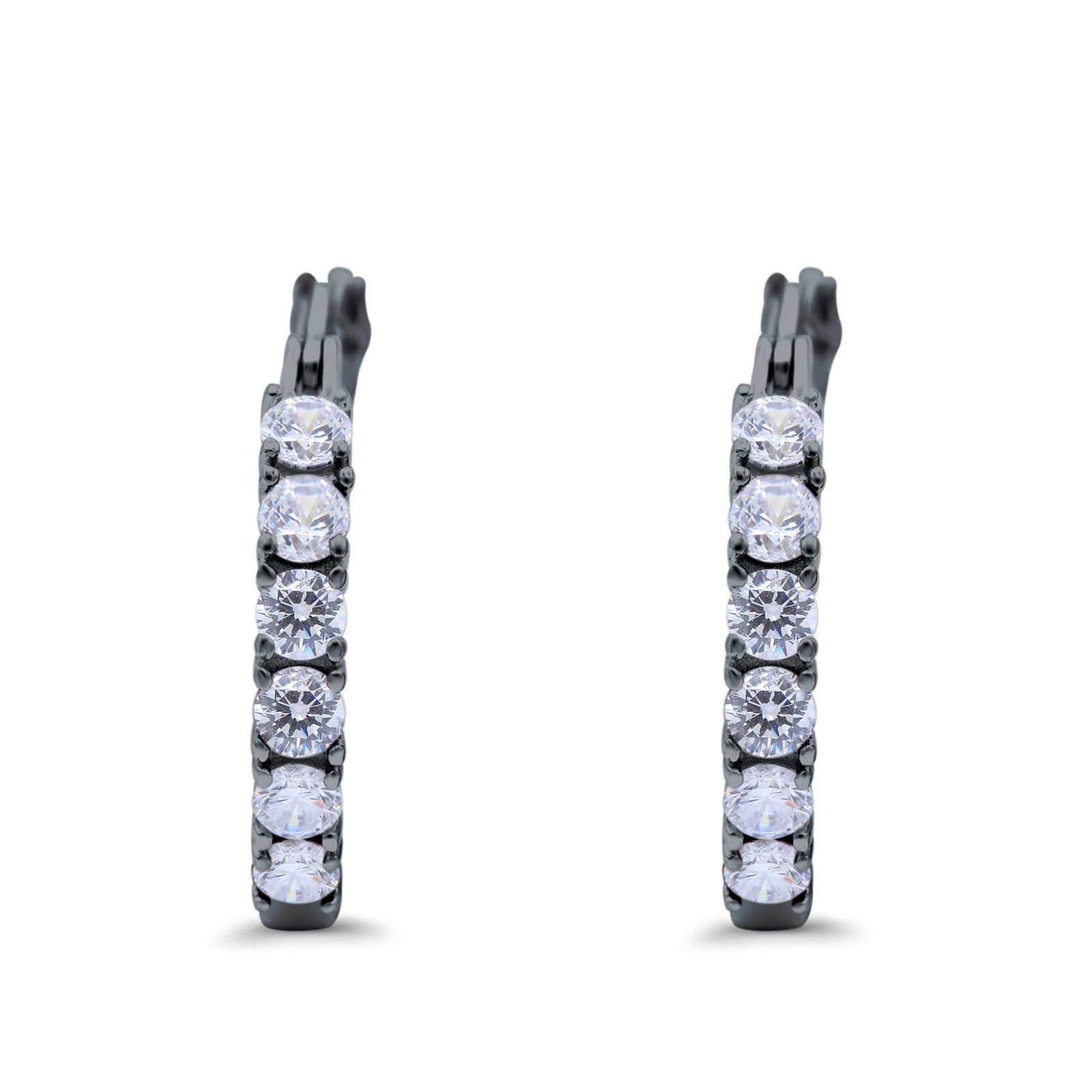 Half Eternity Huggie Hoop Earrings Round Simulated Cubic Zirconia 925 Sterling Silver (21mm)