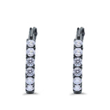 Half Eternity Huggie Hoop Earrings Round Simulated Cubic Zirconia 925 Sterling Silver (21mm)