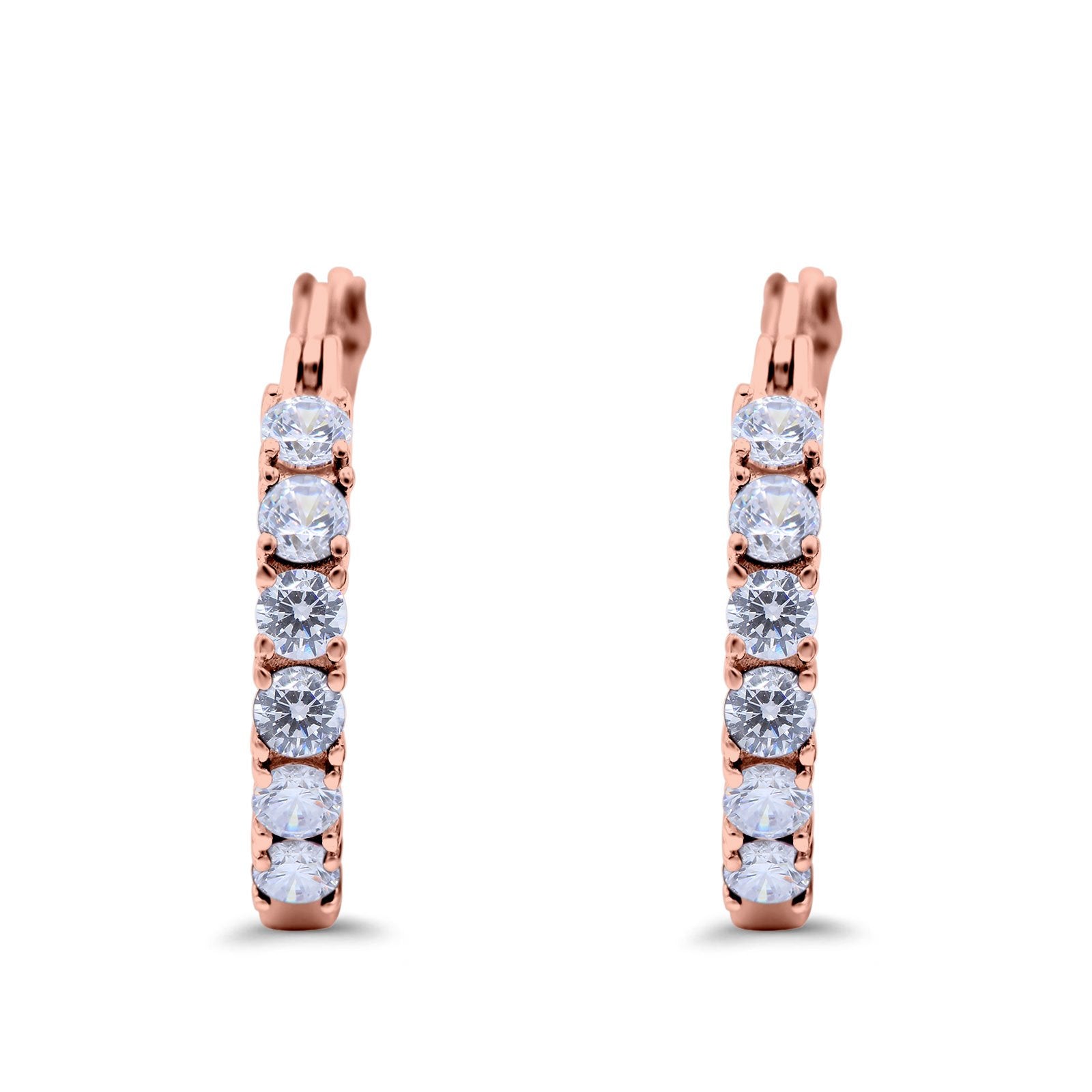 Half Eternity Huggie Hoop Earrings Round Simulated Cubic Zirconia 925 Sterling Silver (21mm)