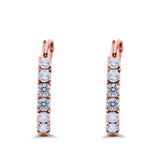 Half Eternity Huggie Hoop Earrings Round Simulated Cubic Zirconia 925 Sterling Silver (21mm)