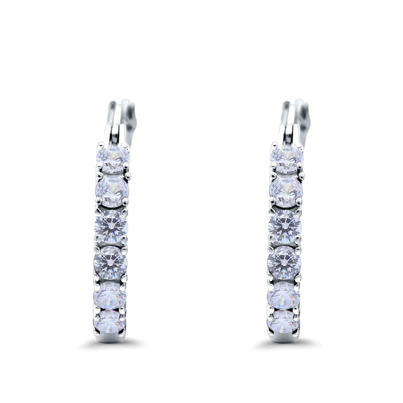Half Eternity Huggie Hoop Earrings Round Simulated Cubic Zirconia 925 Sterling Silver (21mm)