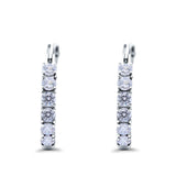 Half Eternity Huggie Hoop Earrings Round Simulated Cubic Zirconia 925 Sterling Silver (21mm)