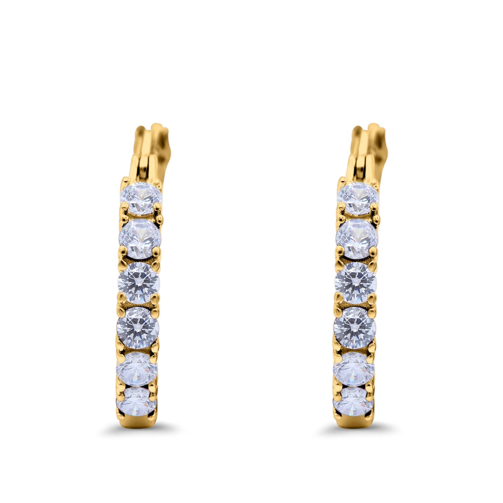 Half Eternity Huggie Hoop Earrings Round Simulated Cubic Zirconia 925 Sterling Silver (21mm)