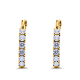 Half Eternity Huggie Hoop Earrings Round Simulated Cubic Zirconia 925 Sterling Silver (21mm)