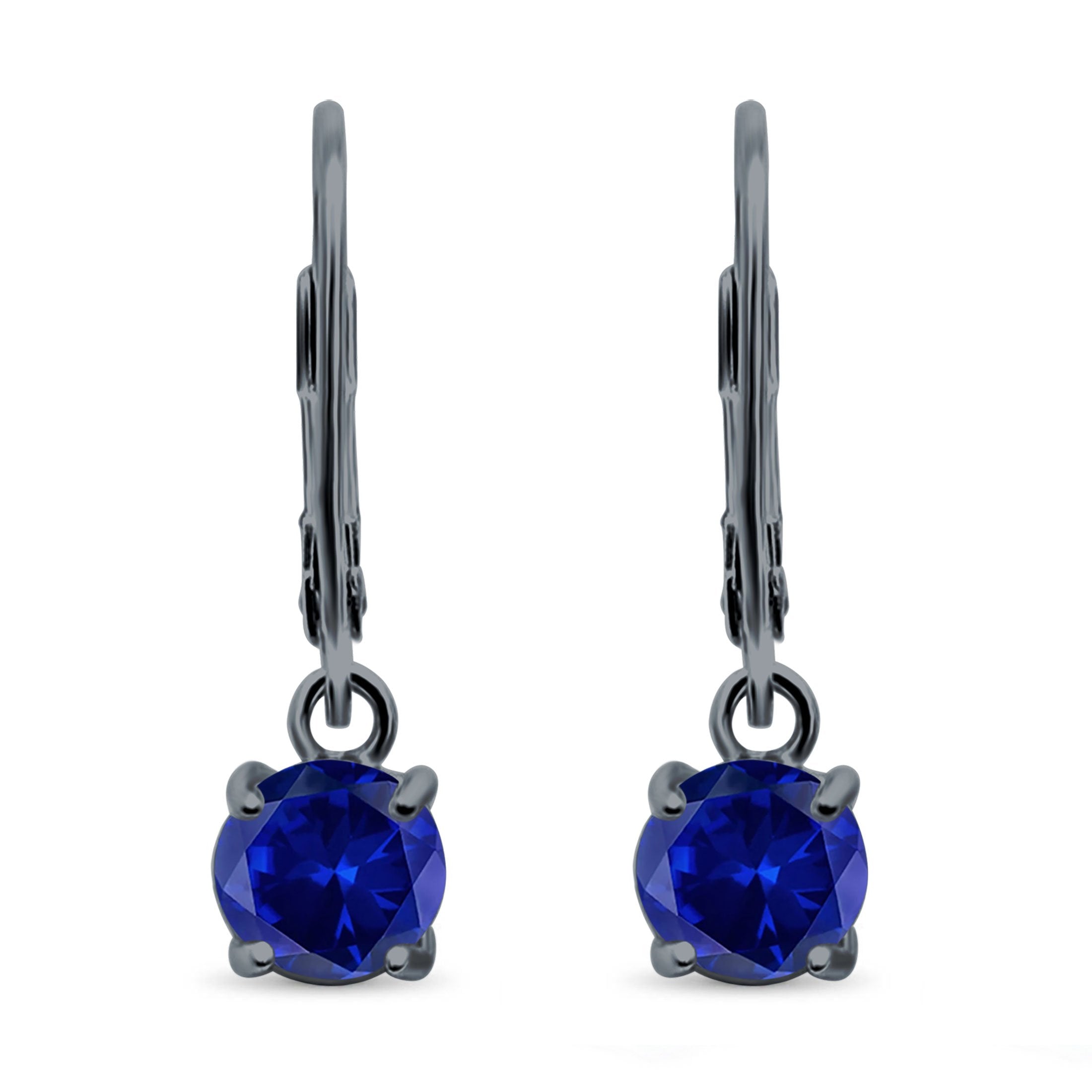 Lever Back Earring Round Simulated Cubic Zirconia 925 Sterling Silver (2mm-10mm)