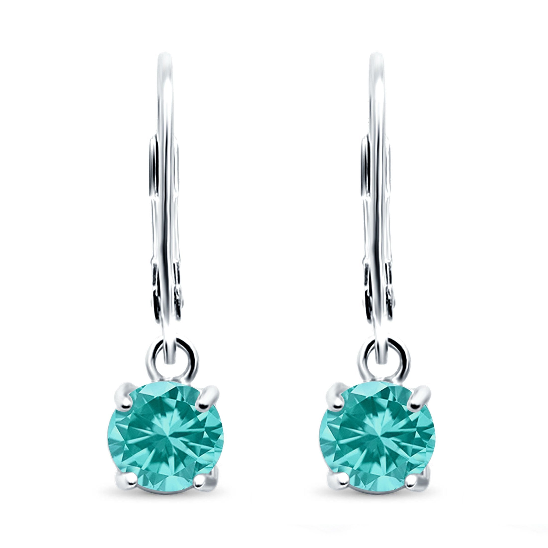 Lever Back Earring Round Simulated Cubic Zirconia 925 Sterling Silver (2mm-10mm)