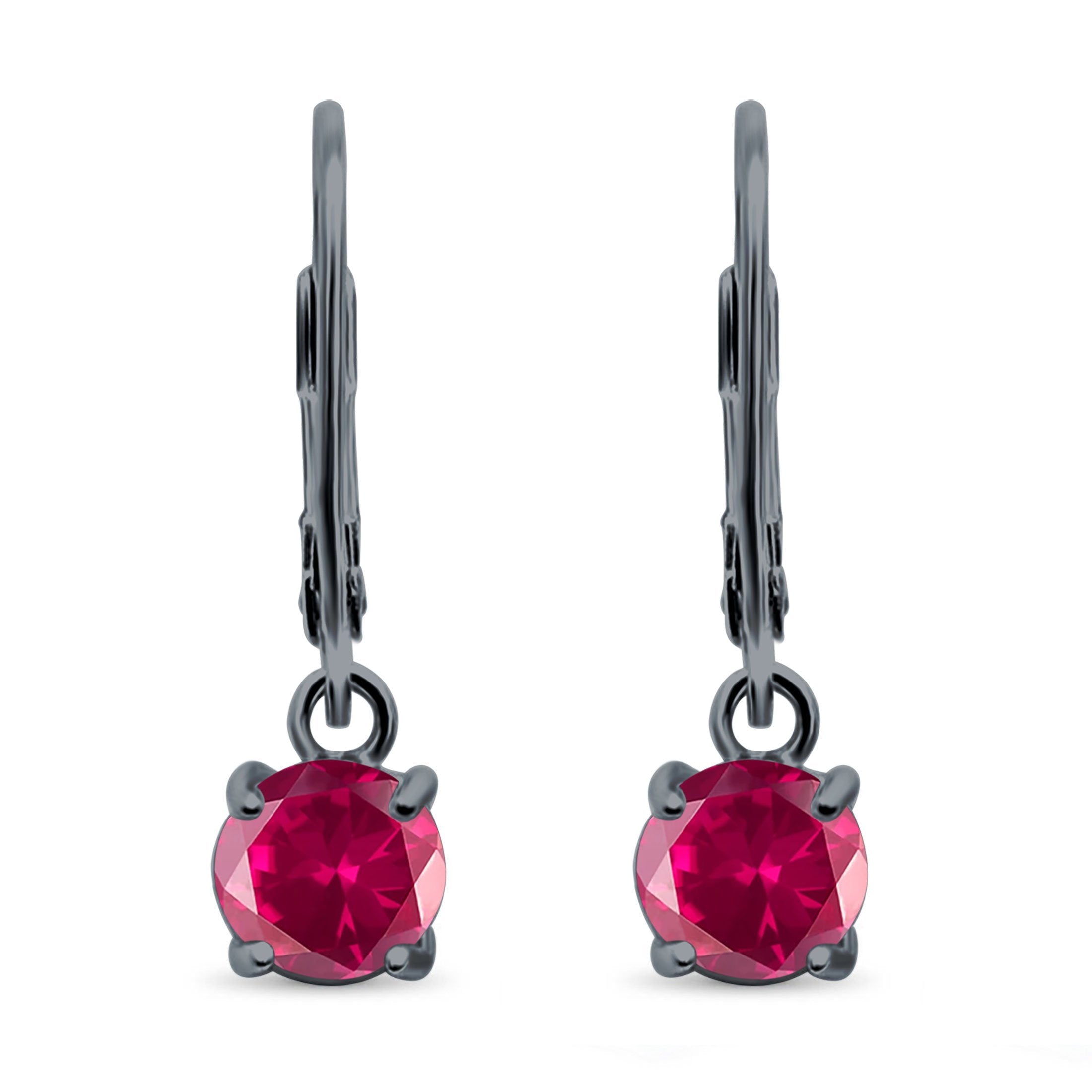 Lever Back Earring Round Simulated Cubic Zirconia 925 Sterling Silver (2mm-10mm)