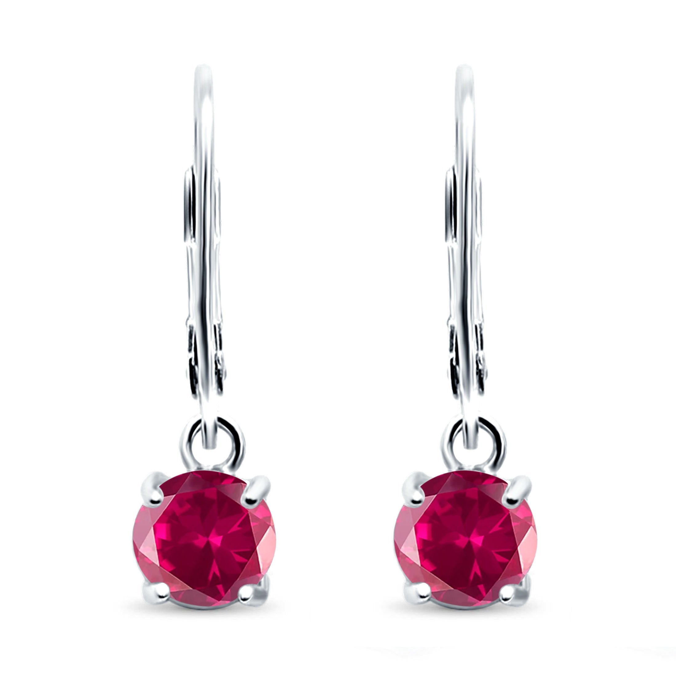Lever Back Earring Round Simulated Cubic Zirconia 925 Sterling Silver (2mm-10mm)