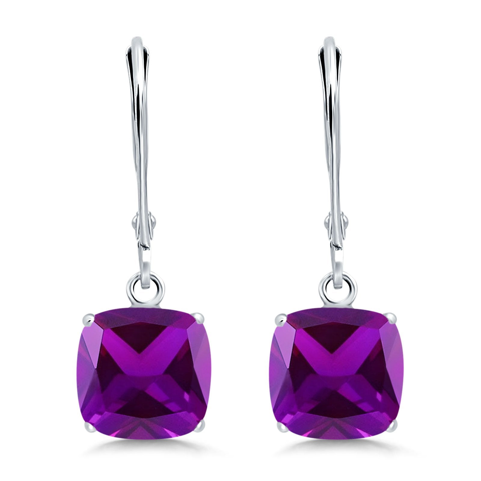 Cushion Cut Bridal Dangling Leverback Earrings Simulated Cubic Zirconia 925 Sterling Silver (3mm-10mm)