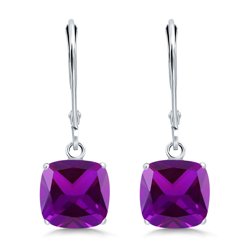 Cushion Cut Bridal Dangling Leverback Earrings Simulated Cubic Zirconia 925 Sterling Silver (3mm-10mm)