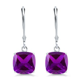 Cushion Cut Bridal Dangling Leverback Earrings Simulated Cubic Zirconia 925 Sterling Silver (3mm-10mm)