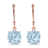 Cushion Cut Bridal Dangling Leverback Earrings Simulated Cubic Zirconia 925 Sterling Silver (3mm-10mm)