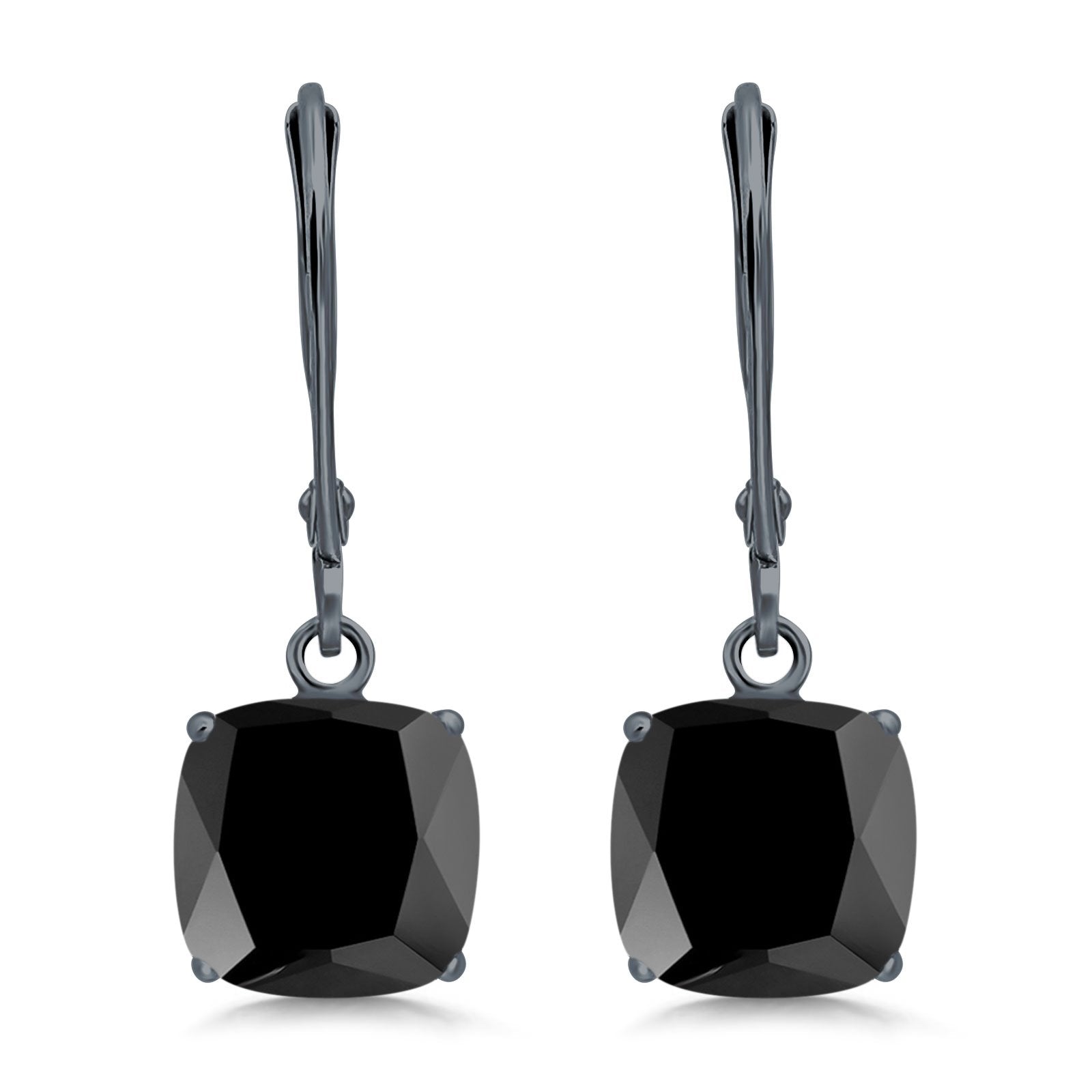 Cushion Cut Bridal Dangling Leverback Earrings Simulated Cubic Zirconia 925 Sterling Silver (3mm-10mm)
