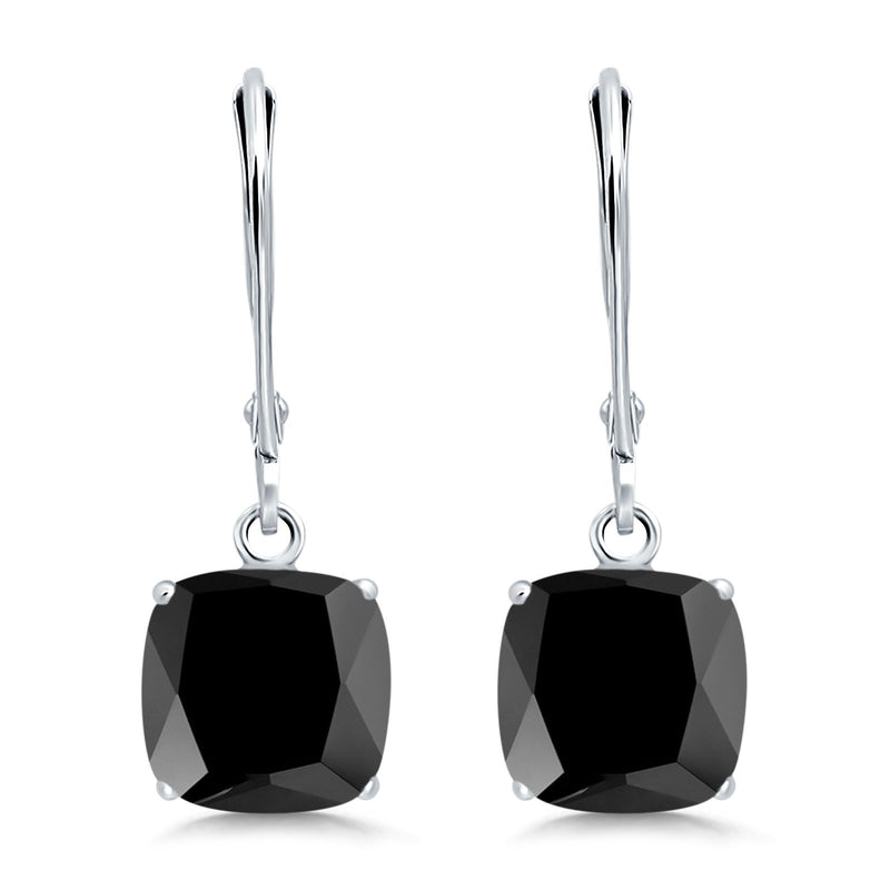 Cushion Cut Bridal Dangling Leverback Earrings Simulated Cubic Zirconia 925 Sterling Silver (3mm-10mm)