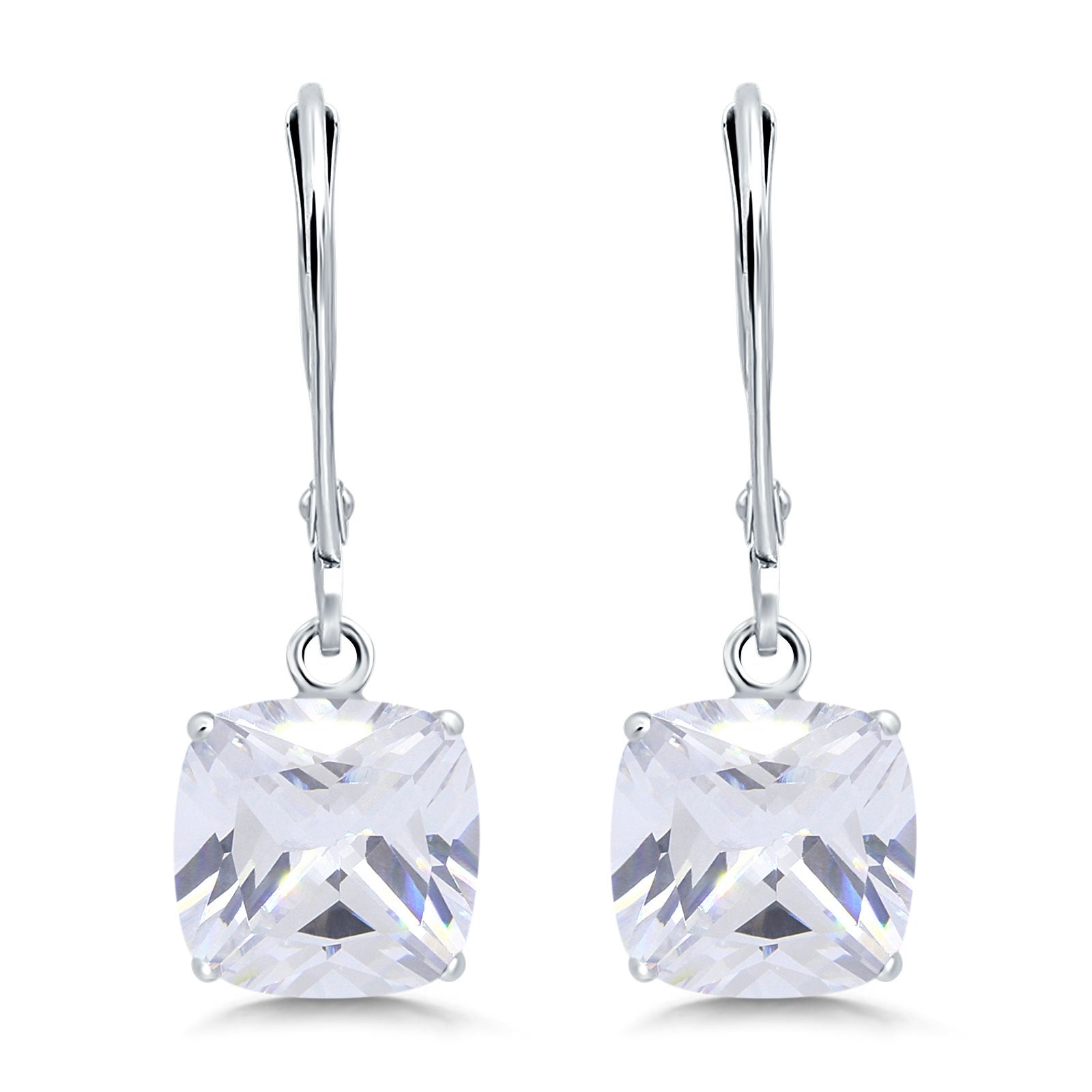 Cushion Cut Bridal Dangling Leverback Earrings Simulated Cubic Zirconia 925 Sterling Silver (3mm-10mm)
