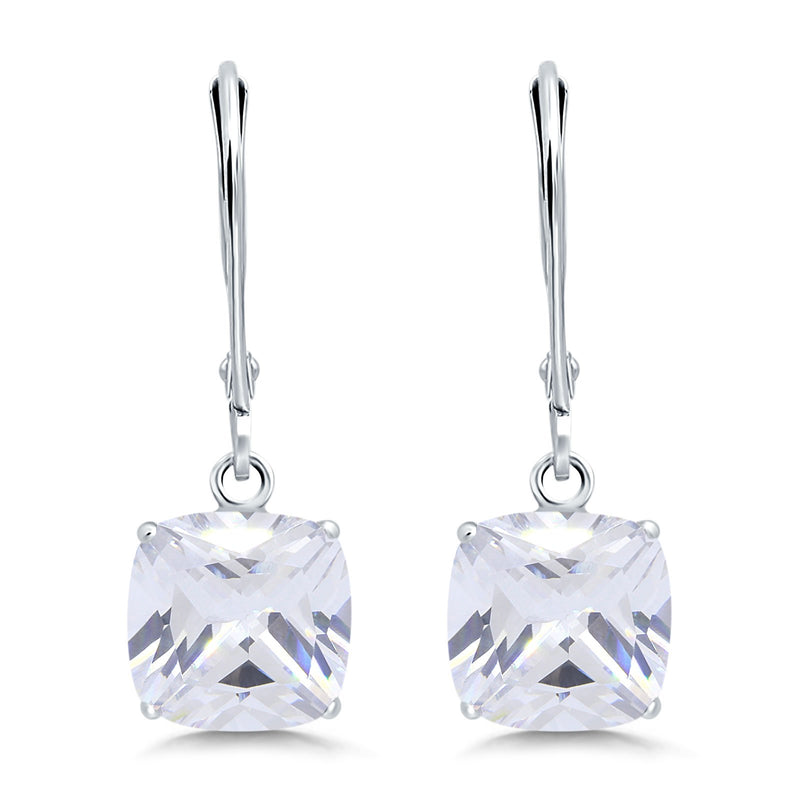 Cushion Cut Bridal Dangling Leverback Earrings Simulated Cubic Zirconia 925 Sterling Silver (3mm-10mm)