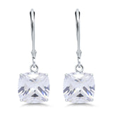 Cushion Cut Bridal Dangling Leverback Earrings Simulated Cubic Zirconia 925 Sterling Silver (3mm-10mm)