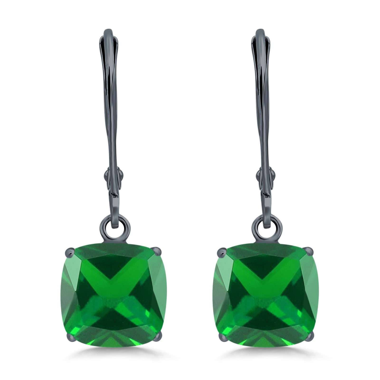 Cushion Cut Bridal Dangling Leverback Earrings Simulated Cubic Zirconia 925 Sterling Silver (3mm-10mm)