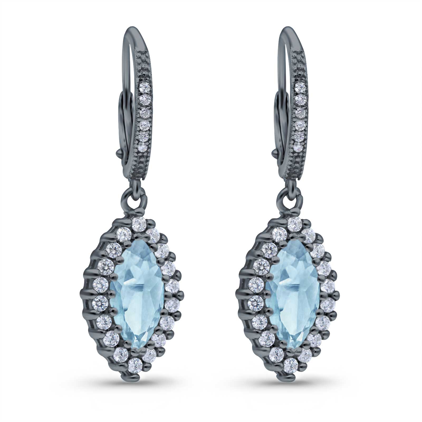 Halo Marquise Dangling Leverback Wedding Earrings Simulated Cubic Zirconia 925 Sterling Silver (31mm)