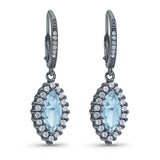 Halo Marquise Dangling Leverback Wedding Earrings Simulated Cubic Zirconia 925 Sterling Silver (31mm)