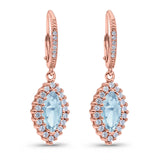Halo Marquise Dangling Leverback Wedding Earrings Simulated Cubic Zirconia 925 Sterling Silver (31mm)