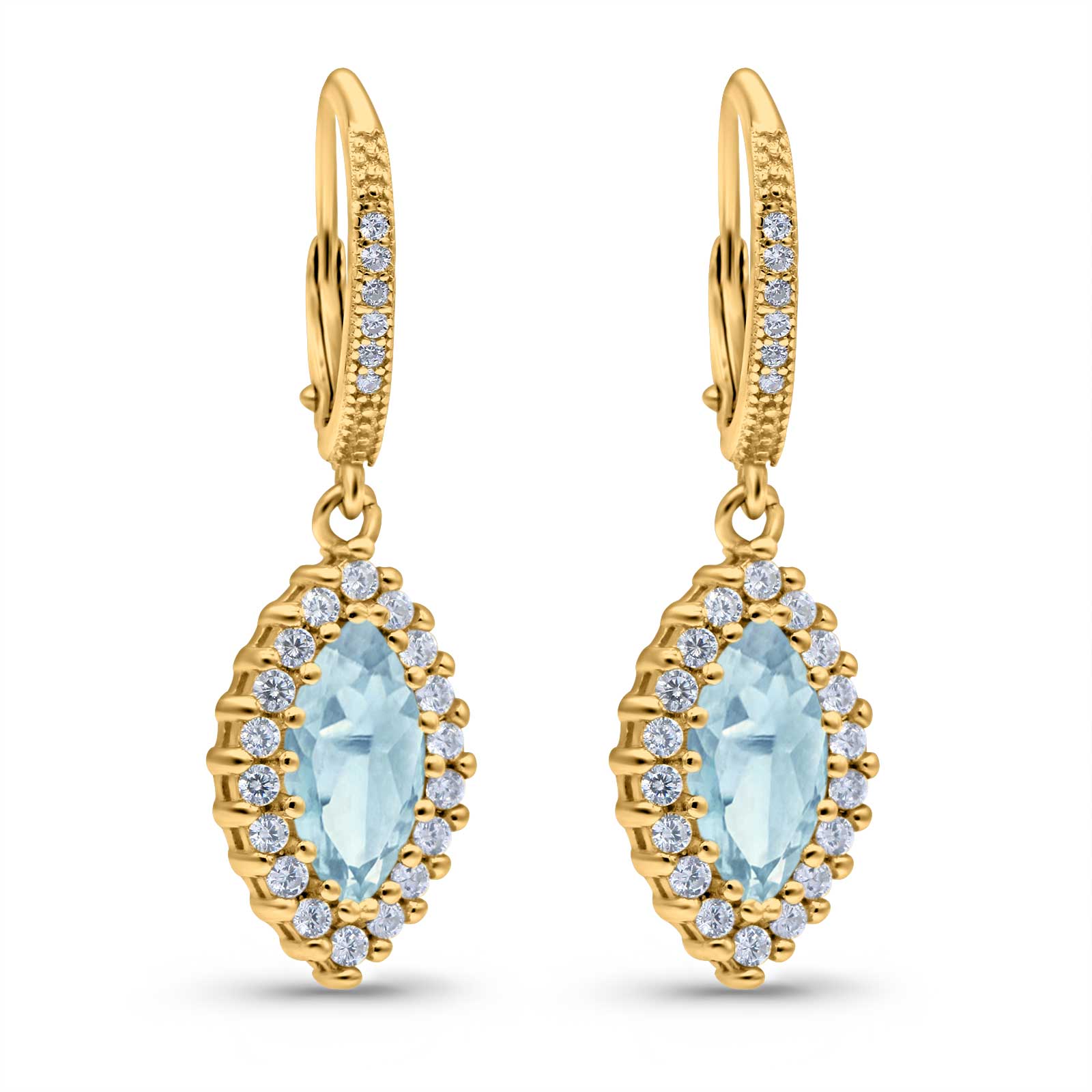 Halo Marquise Dangling Leverback Wedding Earrings Simulated Cubic Zirconia 925 Sterling Silver (31mm)