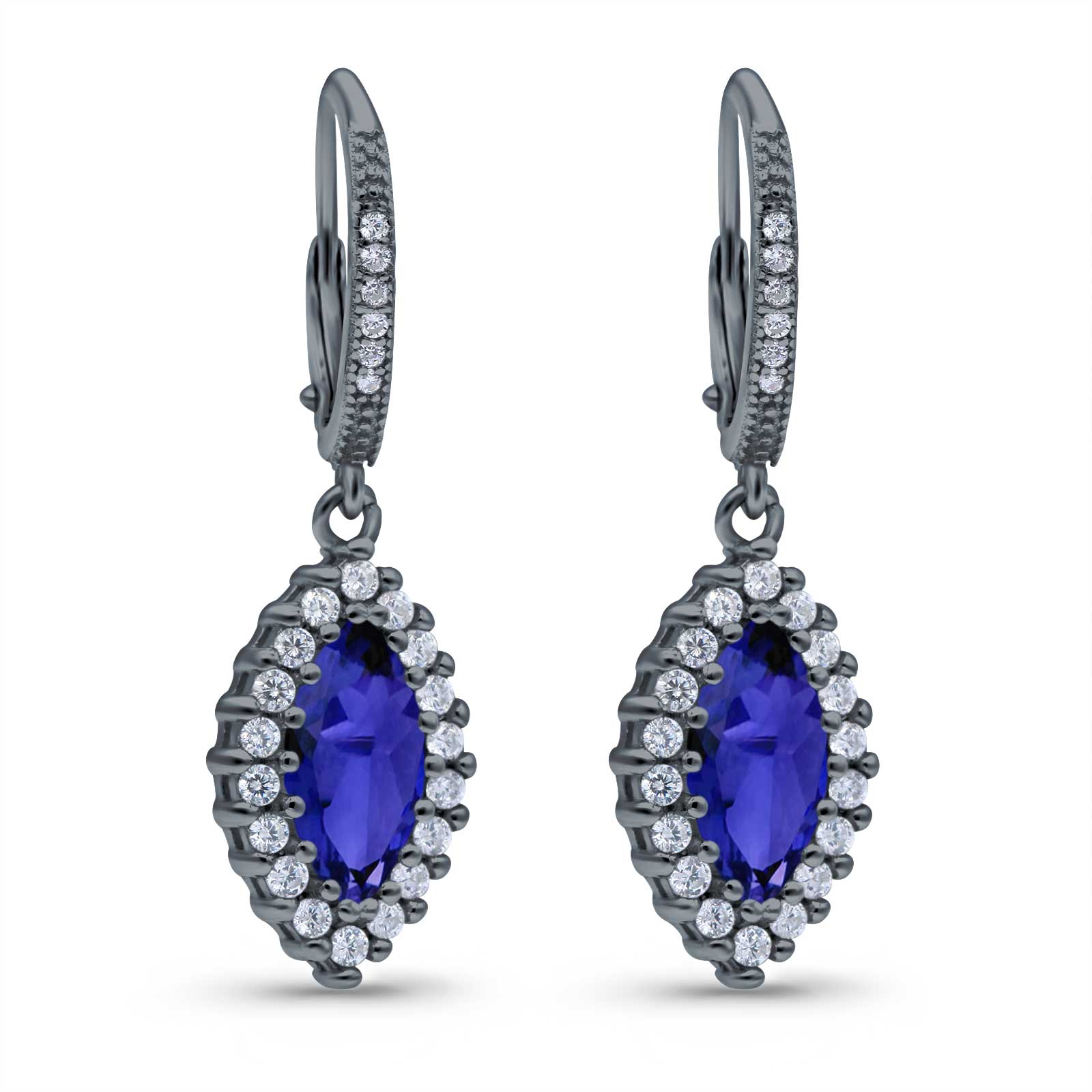 Halo Marquise Dangling Leverback Wedding Earrings Simulated Cubic Zirconia 925 Sterling Silver (31mm)