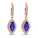 Halo Marquise Dangling Leverback Wedding Earrings Simulated Cubic Zirconia 925 Sterling Silver (31mm)