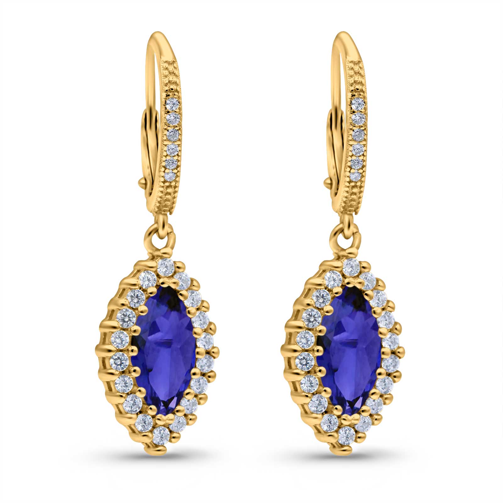Halo Marquise Dangling Leverback Wedding Earrings Simulated Cubic Zirconia 925 Sterling Silver (31mm)