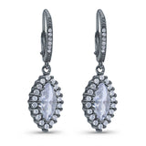Halo Marquise Dangling Leverback Wedding Earrings Simulated Cubic Zirconia 925 Sterling Silver (31mm)