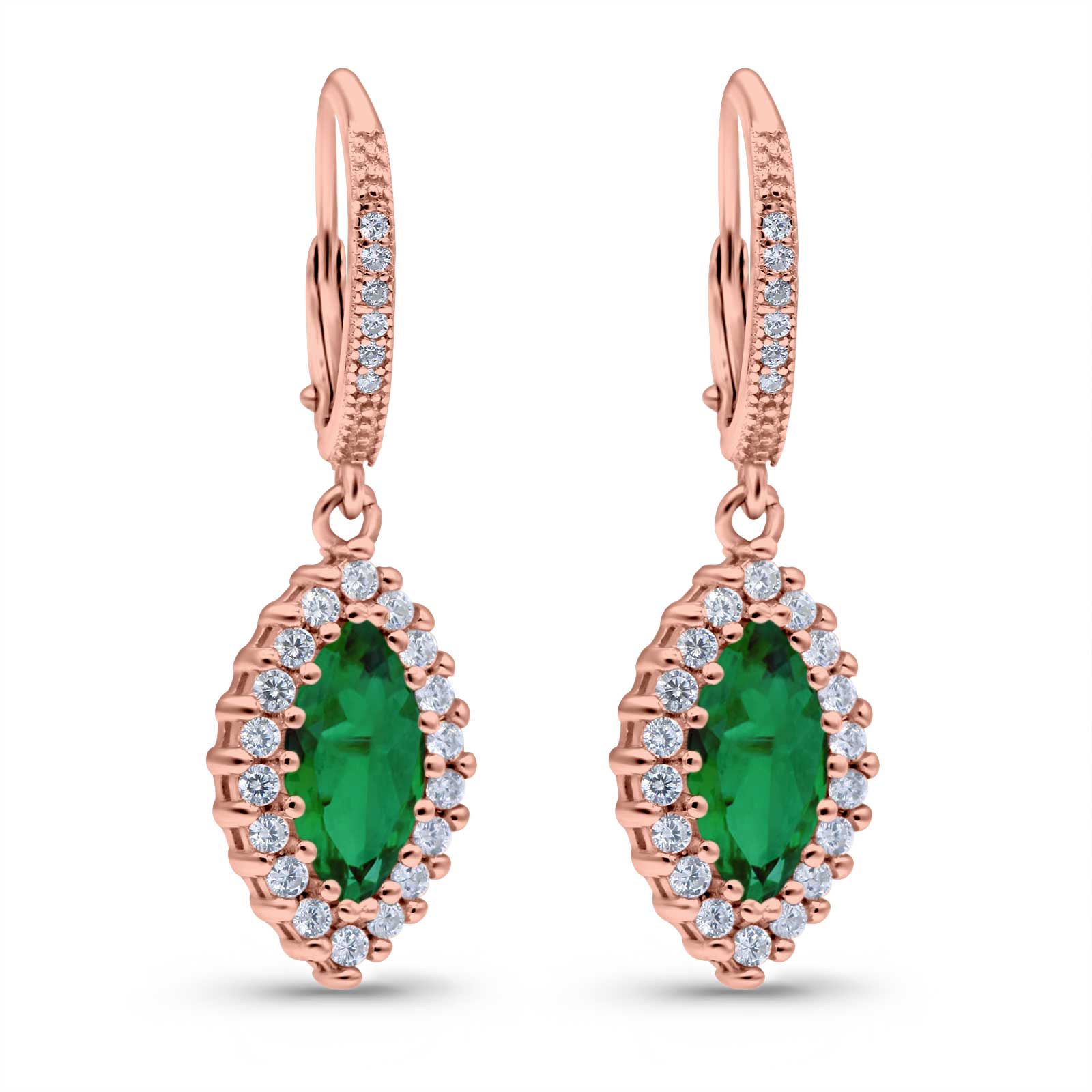 Halo Marquise Dangling Leverback Wedding Earrings Simulated Cubic Zirconia 925 Sterling Silver (31mm)