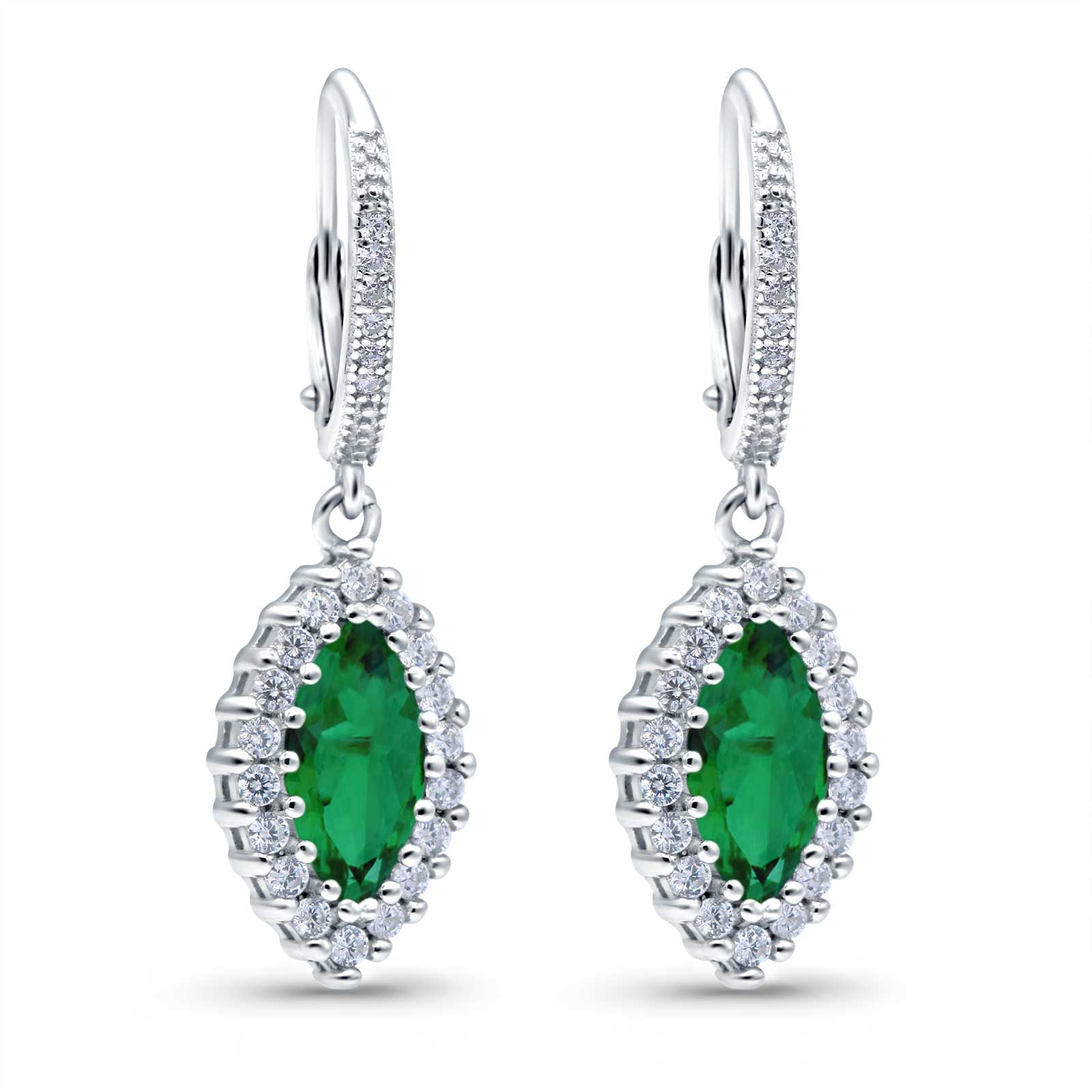 Halo Marquise Dangling Leverback Wedding Earrings Simulated Cubic Zirconia 925 Sterling Silver (31mm)
