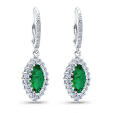 Halo Marquise Dangling Leverback Wedding Earrings Simulated Cubic Zirconia 925 Sterling Silver (31mm)