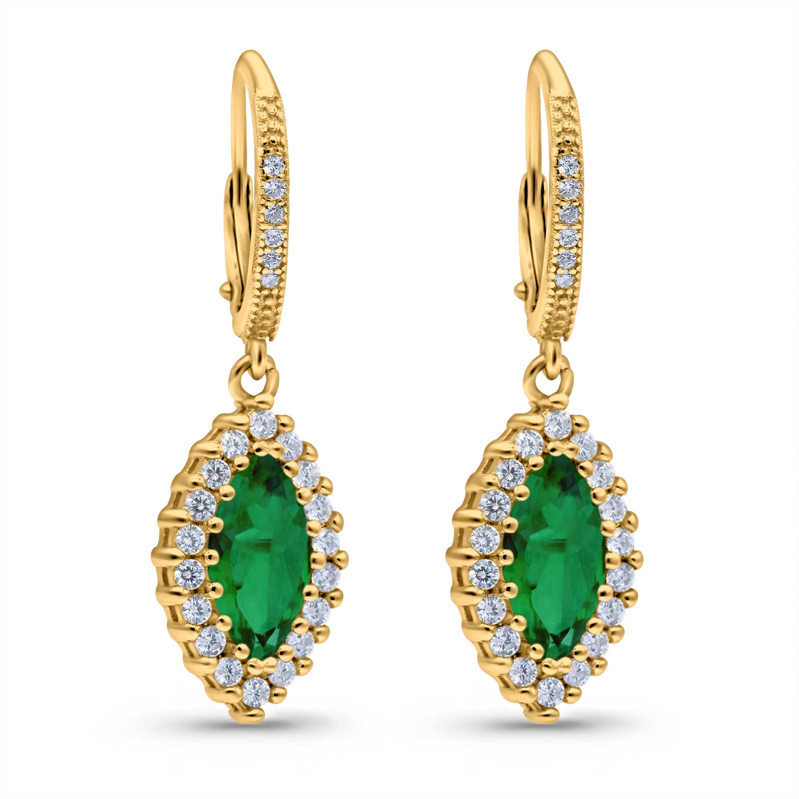 Halo Marquise Dangling Leverback Wedding Earrings Simulated Cubic Zirconia 925 Sterling Silver (31mm)