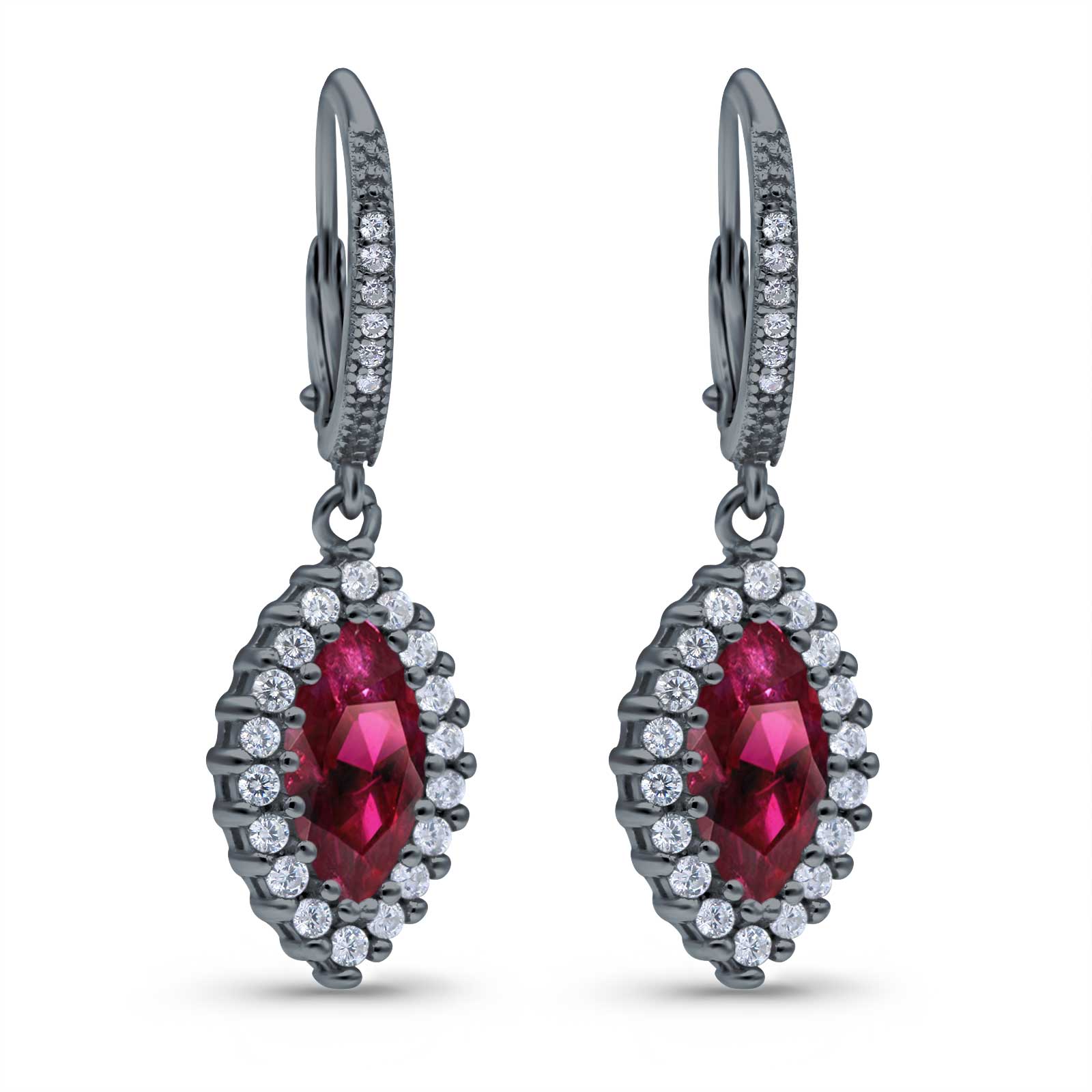 Halo Marquise Dangling Leverback Wedding Earrings Simulated Cubic Zirconia 925 Sterling Silver (31mm)