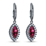 Halo Marquise Dangling Leverback Wedding Earrings Simulated Cubic Zirconia 925 Sterling Silver (31mm)