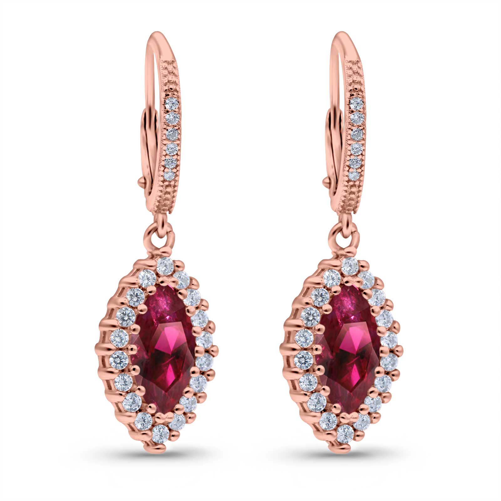 Halo Marquise Dangling Leverback Wedding Earrings Simulated Cubic Zirconia 925 Sterling Silver (31mm)