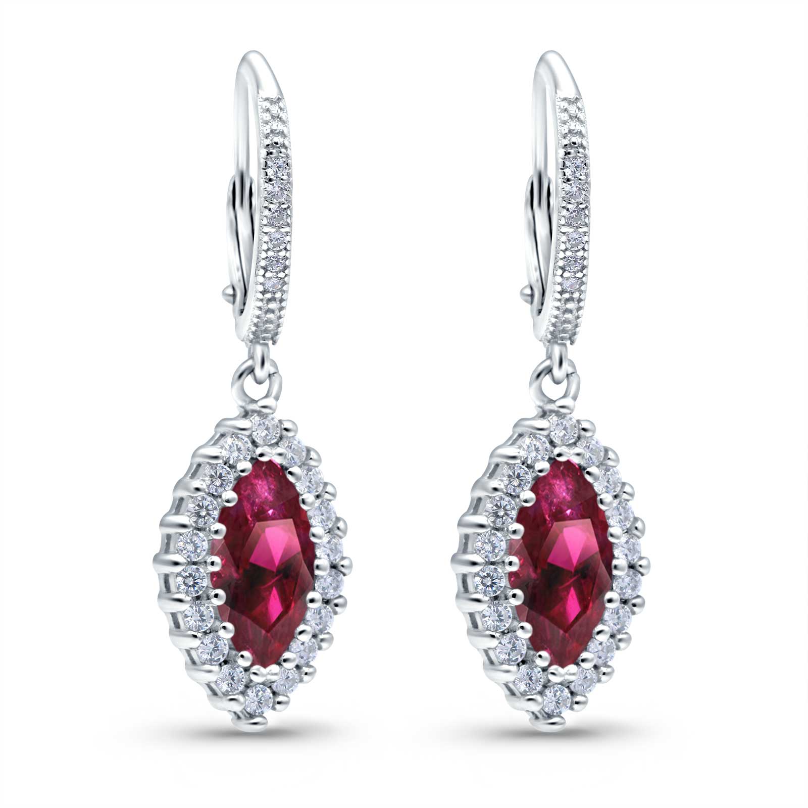 Halo Marquise Dangling Leverback Wedding Earrings Simulated Cubic Zirconia 925 Sterling Silver (31mm)