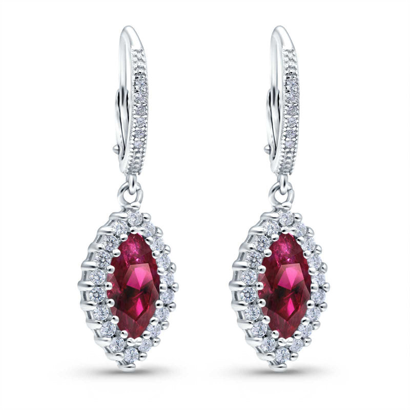 Halo Marquise Dangling Leverback Wedding Earrings Simulated Cubic Zirconia 925 Sterling Silver (31mm)