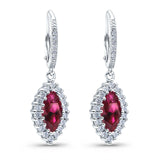 Halo Marquise Dangling Leverback Wedding Earrings Simulated Cubic Zirconia 925 Sterling Silver (31mm)