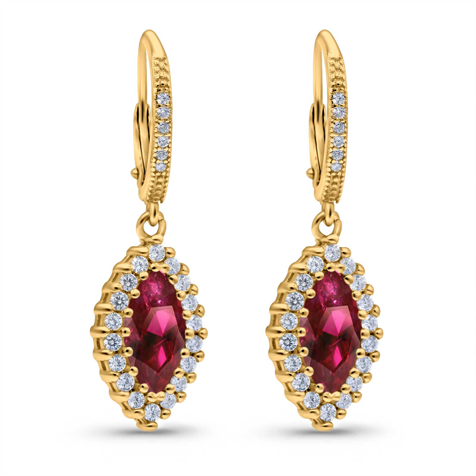 Halo Marquise Dangling Leverback Wedding Earrings Simulated Cubic Zirconia 925 Sterling Silver (31mm)