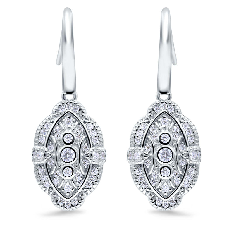 Drop Dangle Earrings Round Simulated Cubic Zirconia 925 Sterling Silver (18mm)