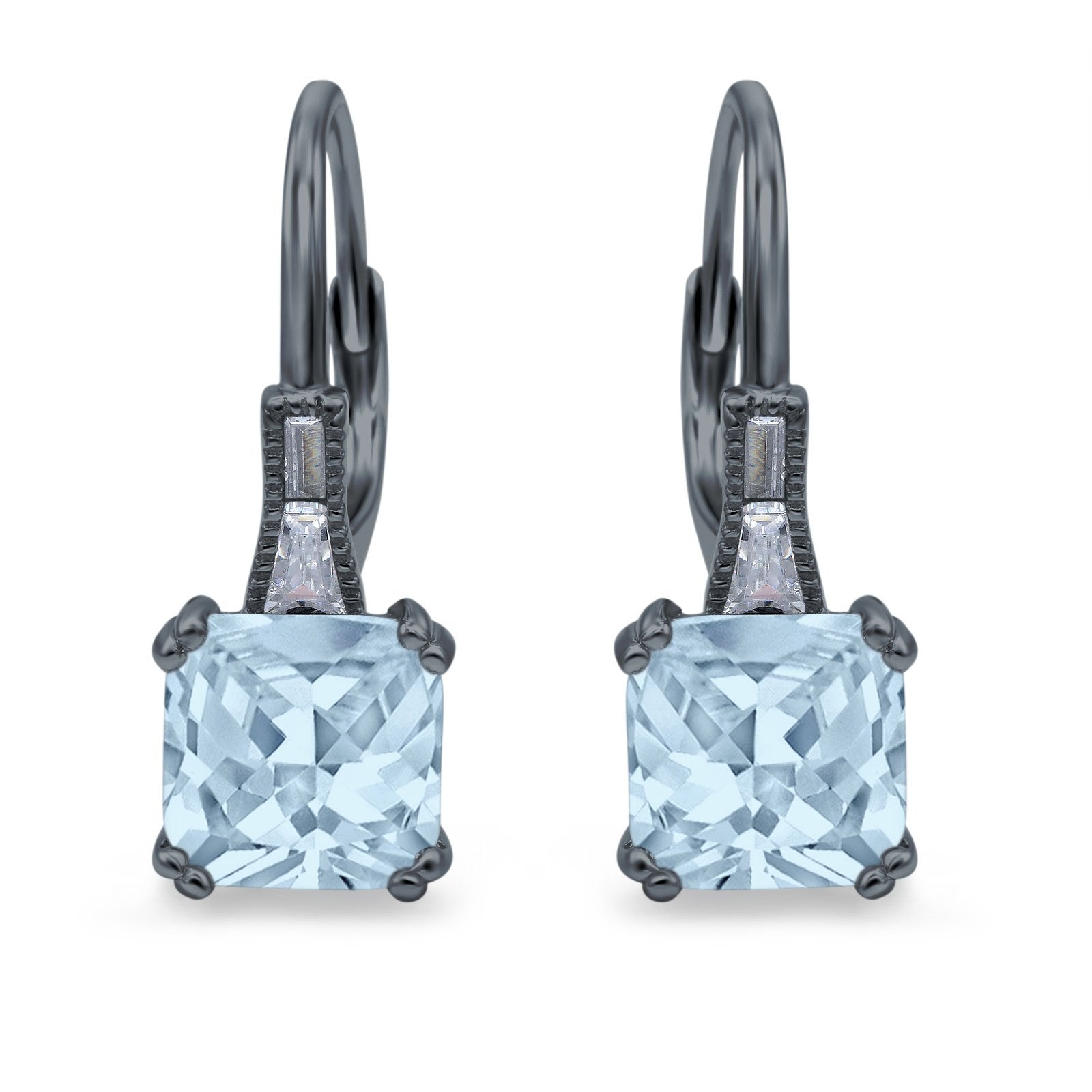 Cushion Cut Dangling Leverback Earrings Wedding Simulated Cubic Zirconia 925 Sterling Silver (15mm)