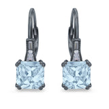 Cushion Cut Dangling Leverback Earrings Wedding Simulated Cubic Zirconia 925 Sterling Silver (15mm)