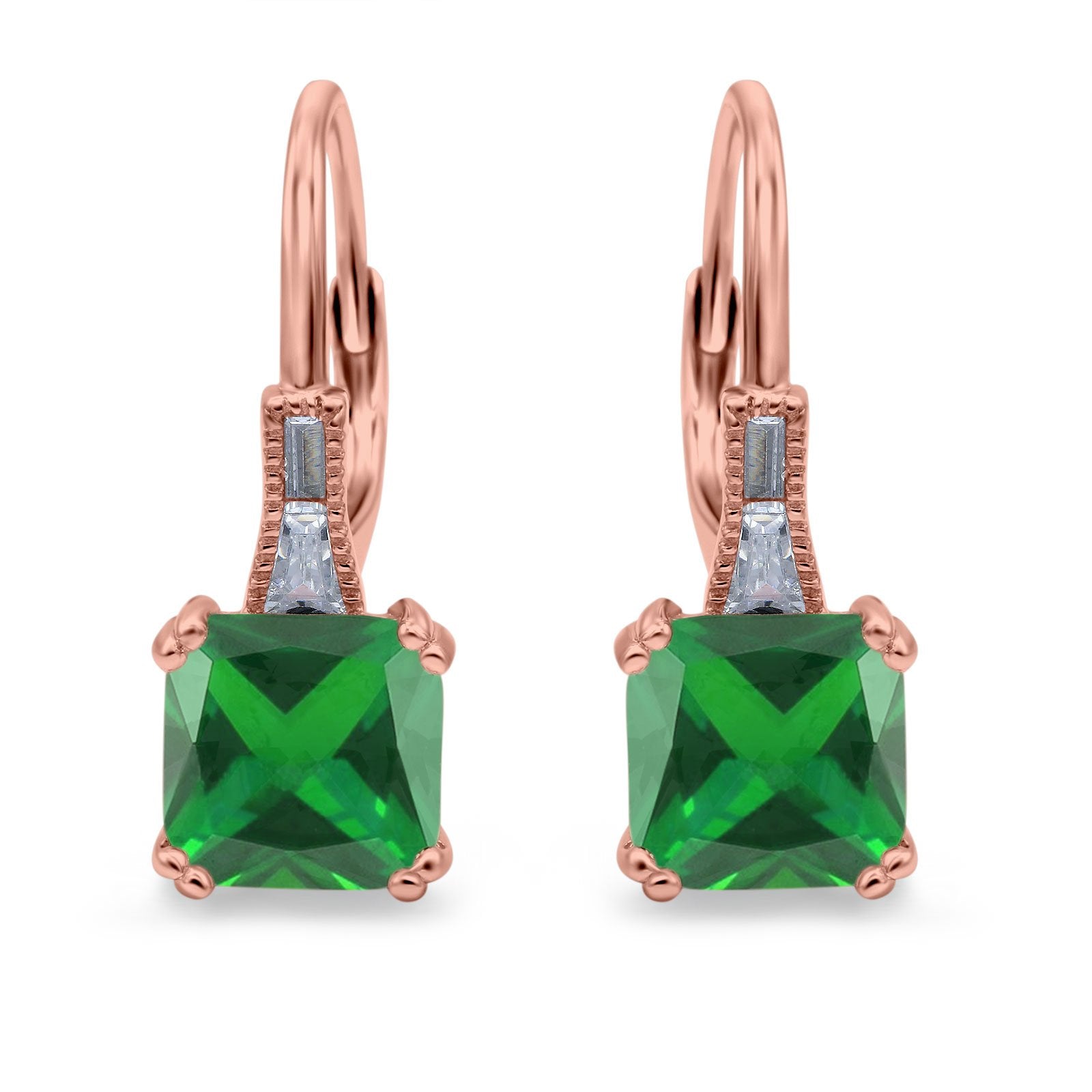 Cushion Cut Dangling Leverback Earrings Wedding Simulated Cubic Zirconia 925 Sterling Silver (15mm)
