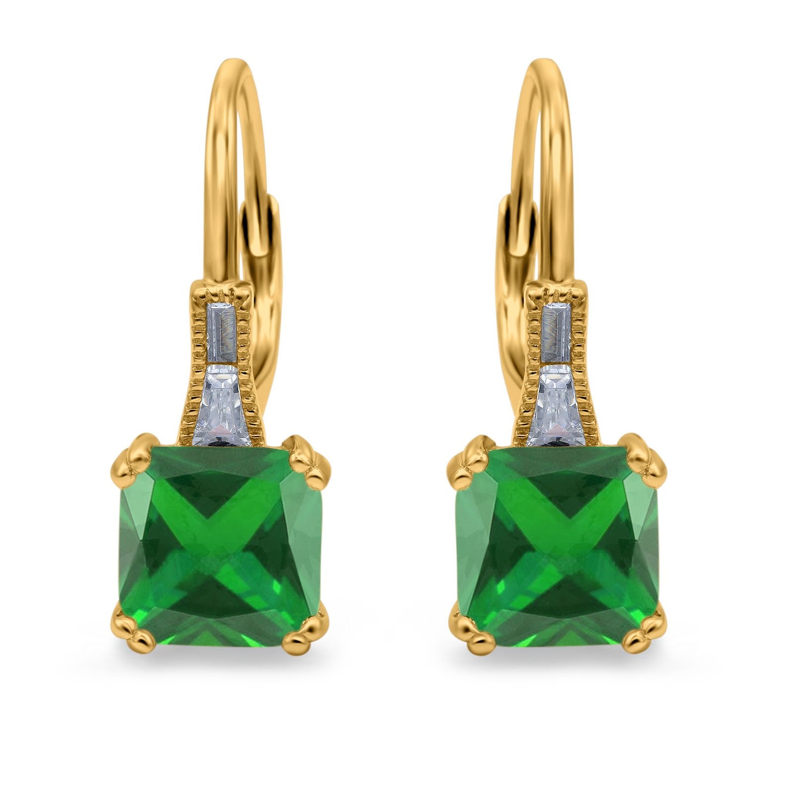 Cushion Cut Dangling Leverback Earrings Wedding Simulated Cubic Zirconia 925 Sterling Silver (15mm)