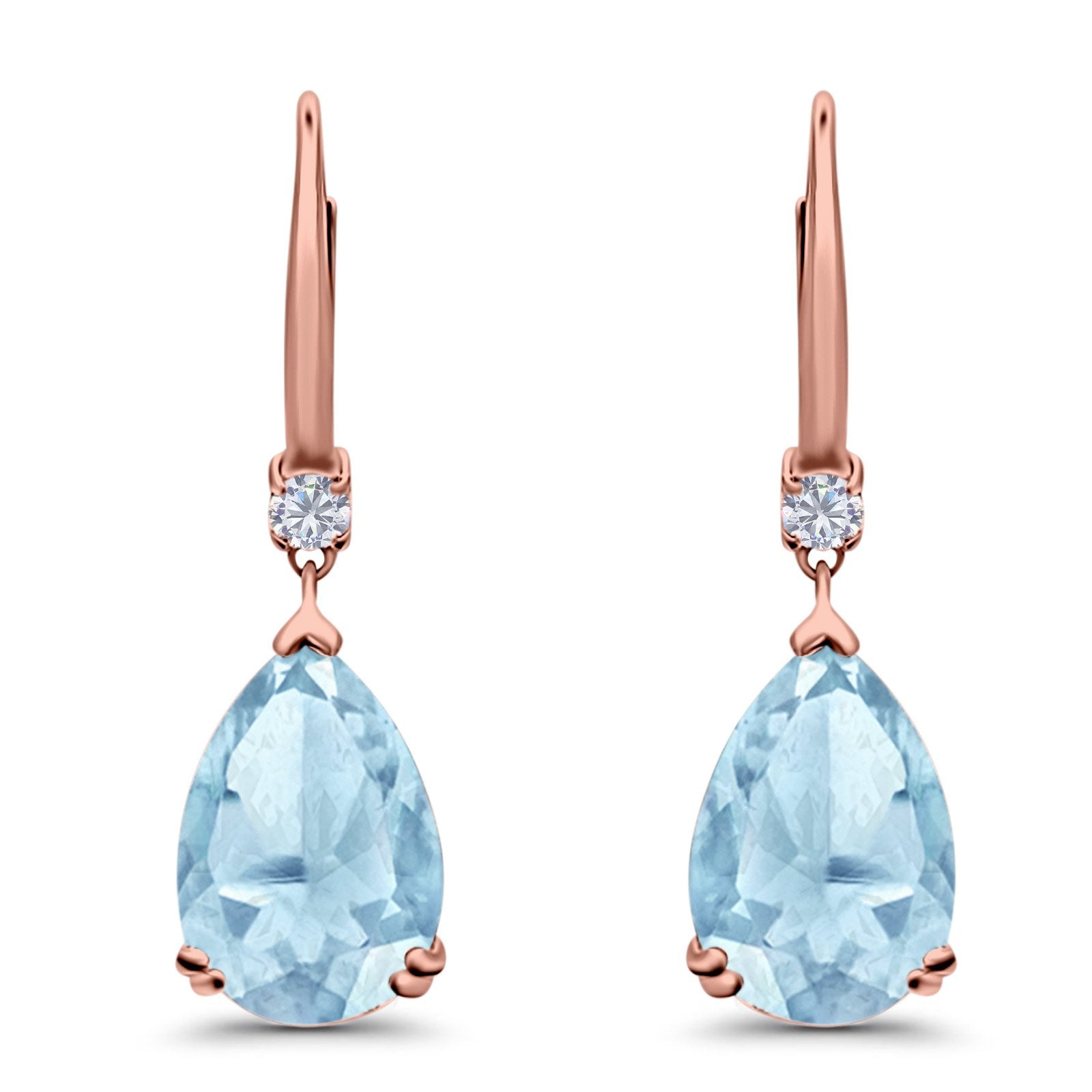 Pear Shape Dangling Leverback Earrings Wedding Simulated Cubic Zirconia 925 Sterling Silver (22mm)