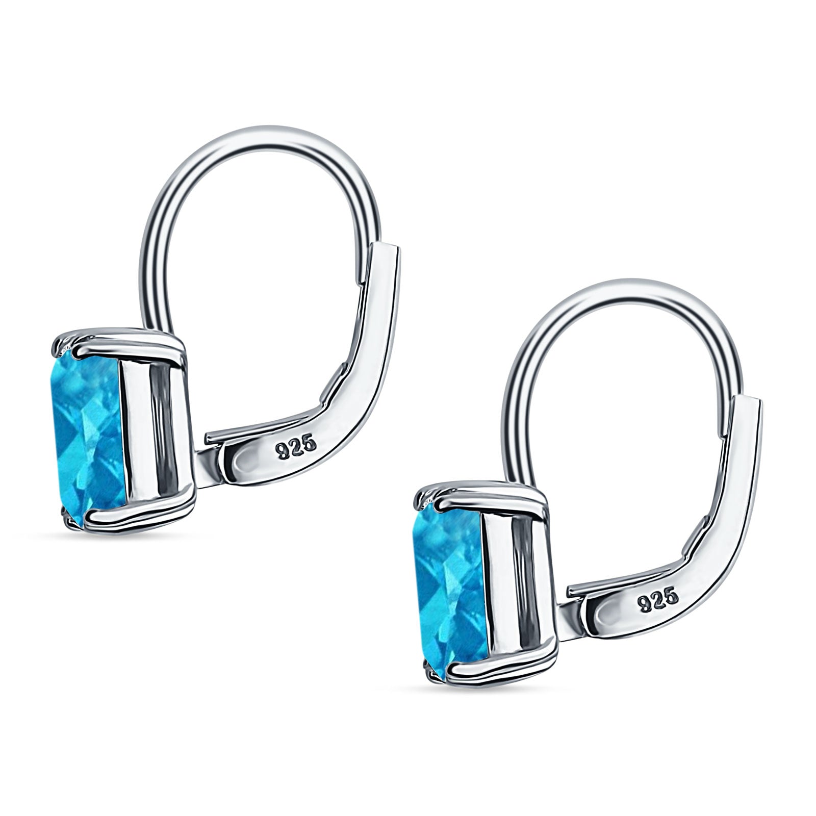 Cushion Leverback Earrings Cubic Zirconia 925 Sterling Silver