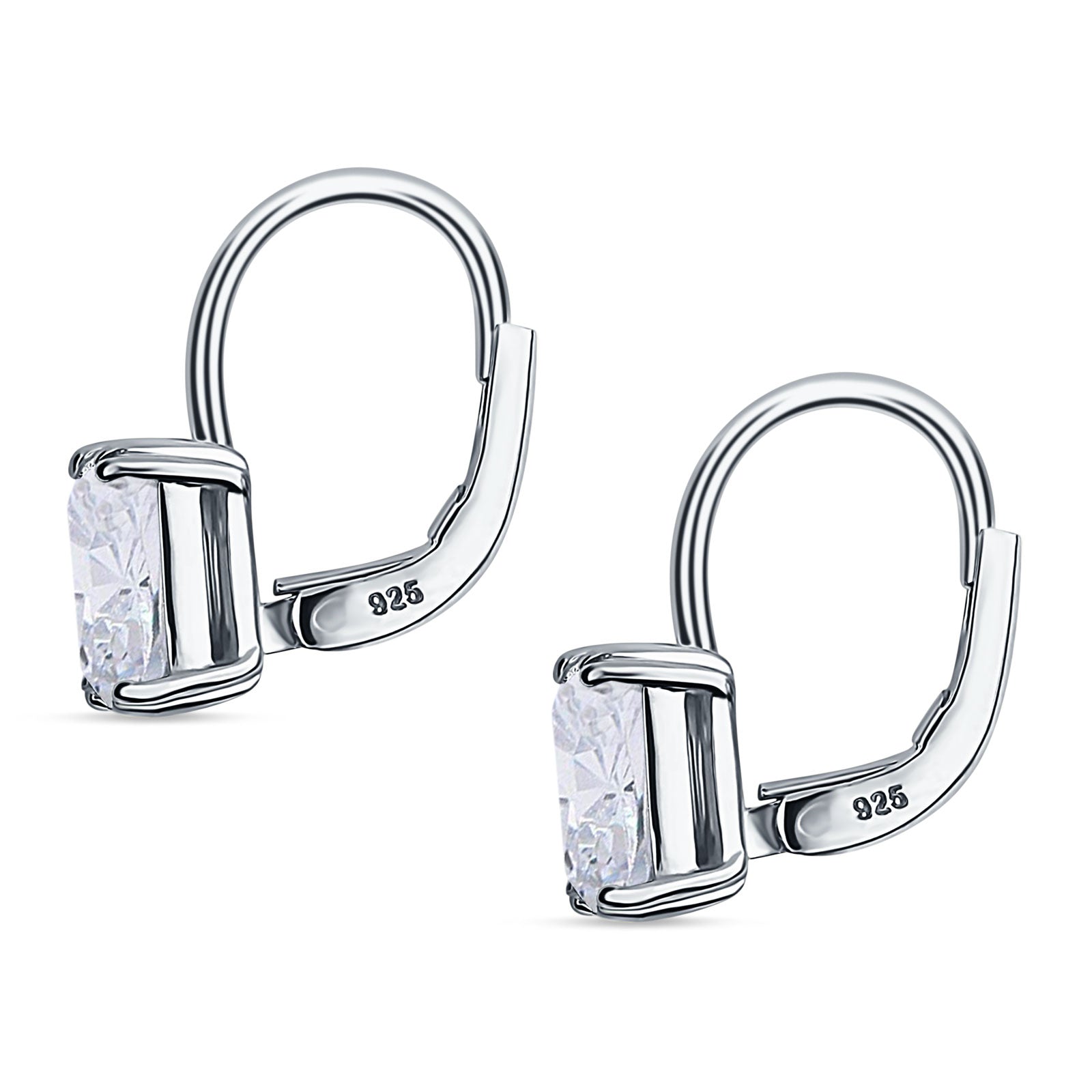 Cushion Leverback Earrings Cubic Zirconia 925 Sterling Silver